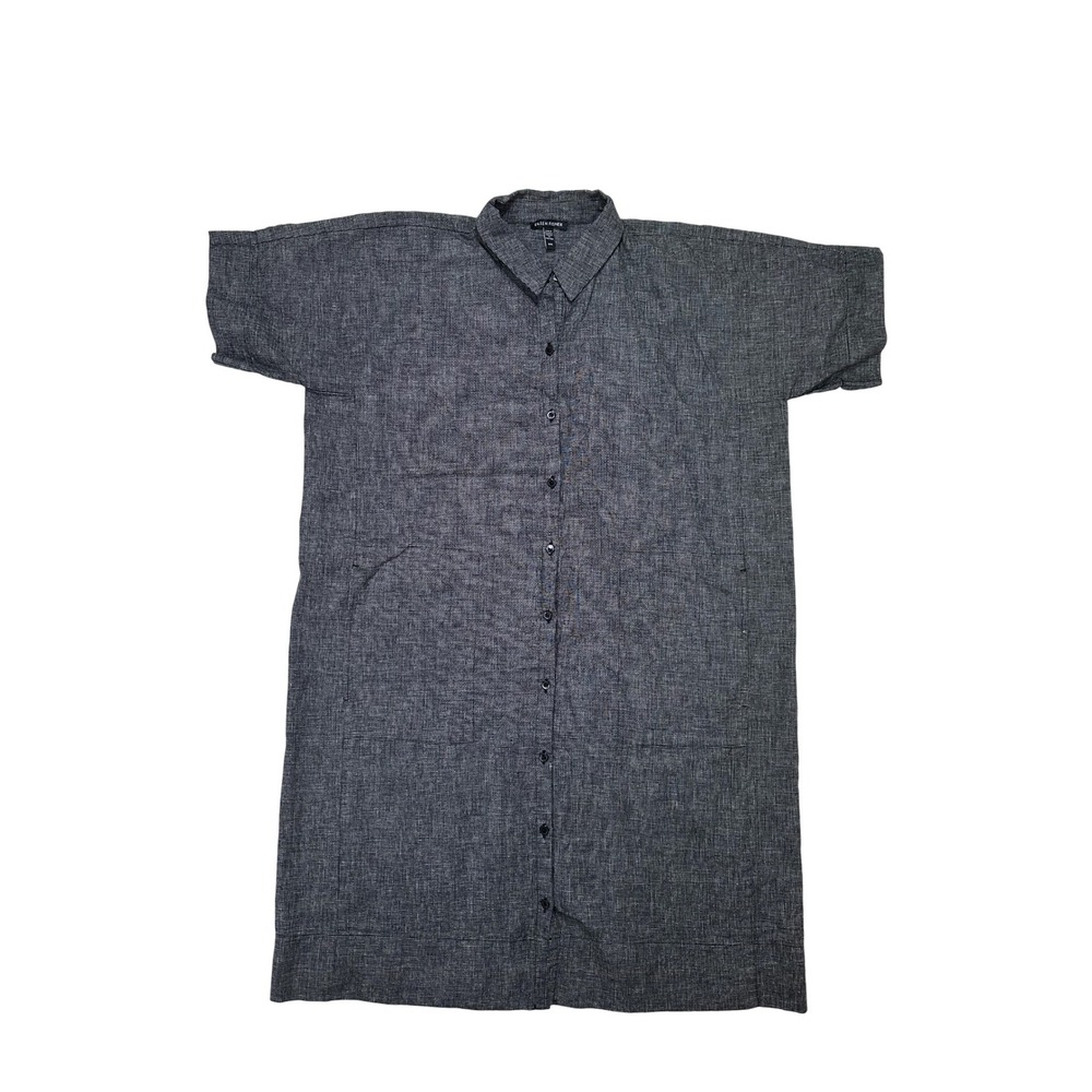 EILEEN FISHER Short Sleeve Button Front Shirt Dress Hemp/Cotton Blend‎ size Med